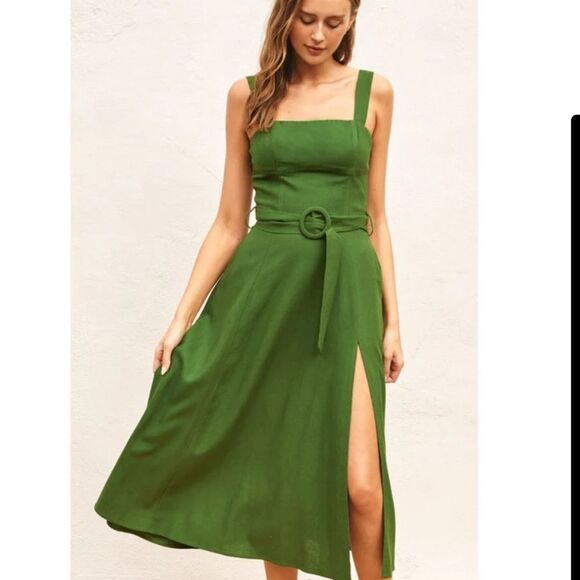 Dress Forum Green Sleeveless Linen Blend Buckle Dress - Picture 1 of 9